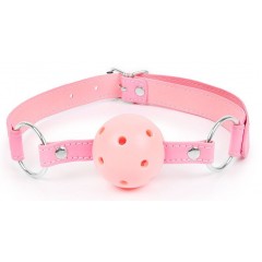 Розовый кляп-шарик на регулируемом ремешке с кольцами